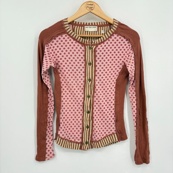 NWT Free People Instant Classic Long Sleeve Patchwork Tee, Sz XS, Button Up Boho - Picture 4 of 12